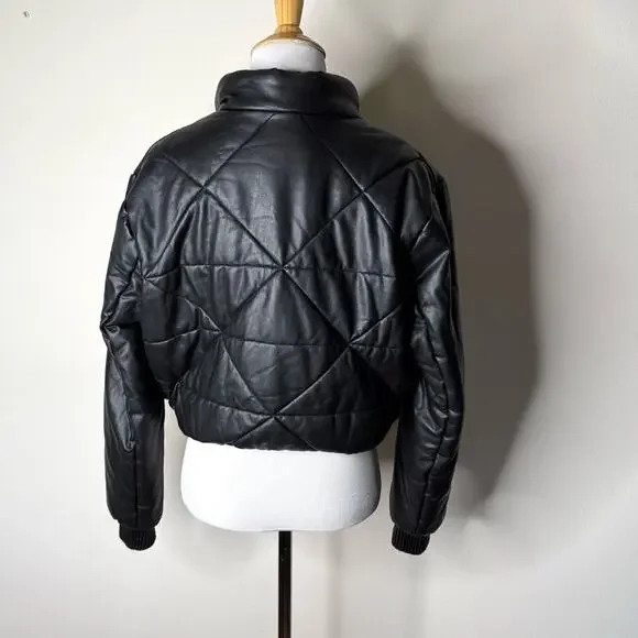 Blank NYC Black Faux Leather Quilted Puffer Jacket - Picture 5 of 7